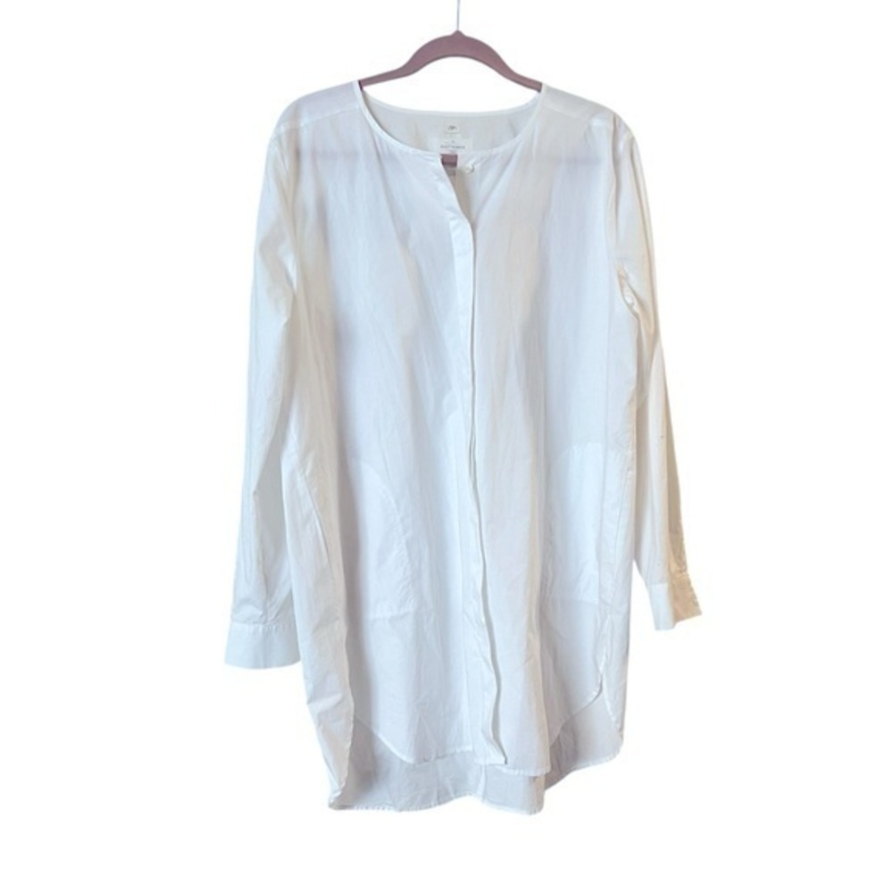 NWOT LOFT Softened 100% cotton, long, button-down tunic blouse with pockets